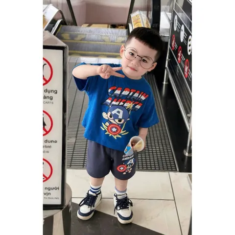 Quần áo bé trai, set bộ quần áo chất cotton họa tiết Đội trưởng Mỹ size cho bé 10-30kg