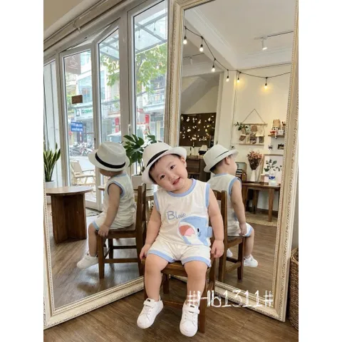 Set bộ cotton zip Hàn Quốc cho bé trai bé gái 8-20kg – đồ bộ sát nách cotton mềm mát hình cá heo dễ thương