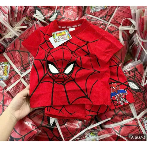 Quần áo bé trai, set bộ cộc tay chất cotton người nhện đỏ cho bé 9-27kg