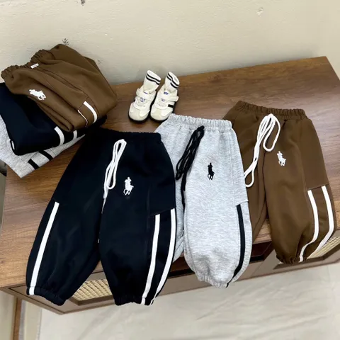 Quần nỉ thu đông bé trai, quần jogger ấm thêu ngựa cho bé 8-26kg