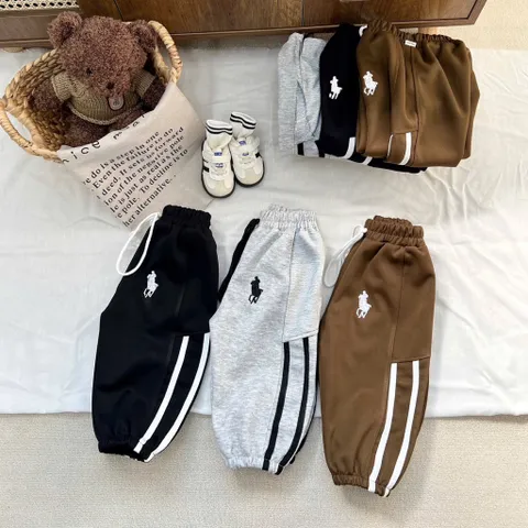 Quần nỉ thu đông bé trai, quần jogger ấm thêu ngựa cho bé 8-26kg