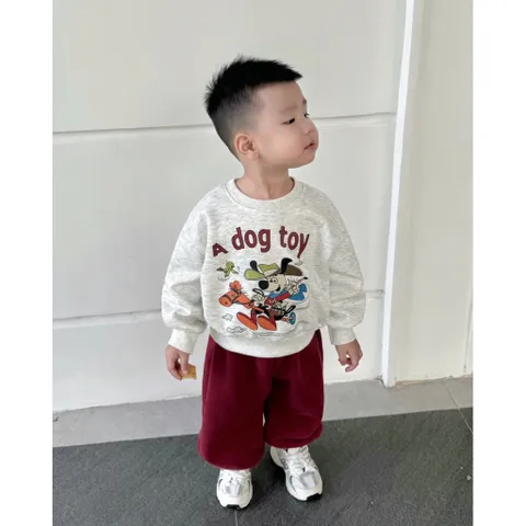 Quần áo thu đông cho bé, set bộ nỉ Hàn Quốc chữ A Dog Toy cho bé trai và bé gái size 8-24kg