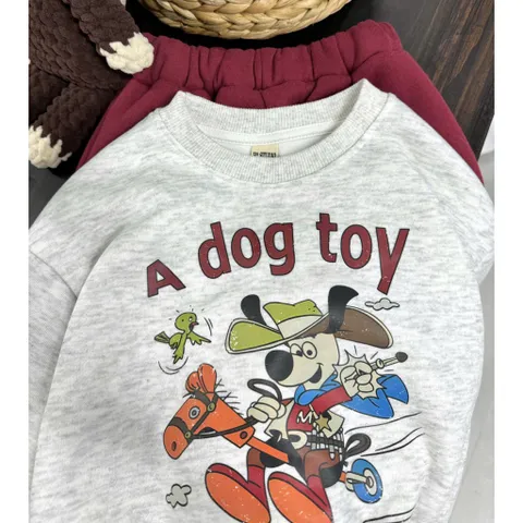 Quần áo thu đông cho bé, set bộ nỉ Hàn Quốc chữ A Dog Toy cho bé trai và bé gái size 8-24kg