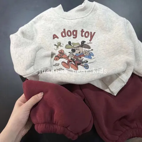 Quần áo thu đông cho bé, set bộ nỉ Hàn Quốc chữ A Dog Toy cho bé trai và bé gái size 8-24kg