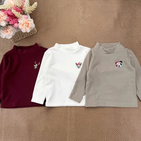 Áo giữ nhiệt cho bé, áo giữ nhiệt chất zip lông ấm áp thêu hình Noel cho bé trai và bé gái 7-26kg