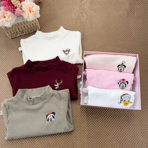 Áo giữ nhiệt cho bé, áo giữ nhiệt chất zip lông ấm áp thêu hình Noel cho bé trai và bé gái 7-26kg