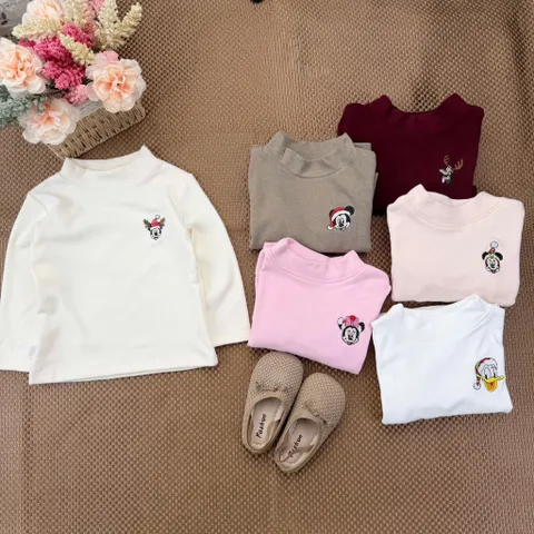 Áo giữ nhiệt cho bé, áo giữ nhiệt chất zip lông ấm áp thêu hình Noel cho bé trai và bé gái 7-26kg