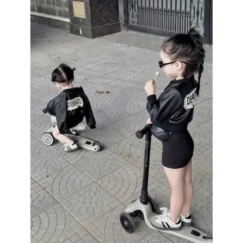 Váy cho bé gái, set váy body cotton phối áo da sành điệu cho bé 10-30kg