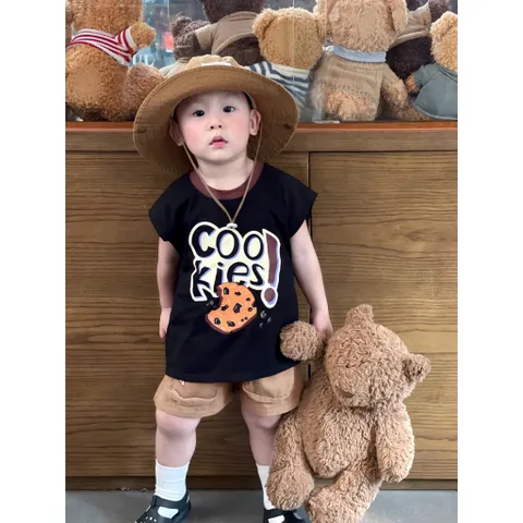 Quần áo bé trai, Set bộ bé trai áo cotton tay hến hoạ tiết Cookie kèm quần short kaki túi hộp cá tính cho bé 9-24kg