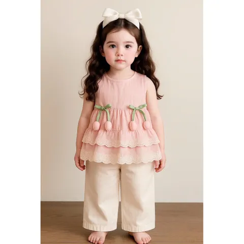 Quần áo bé gái, set bộ áo tiểu thư chất thô đũi hàn gắn hoa Tuylip kèm quần suông cho bé 10-22kg