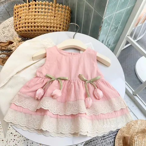 Quần áo bé gái, set bộ áo tiểu thư chất thô đũi hàn gắn hoa Tuylip kèm quần suông cho bé 10-22kg