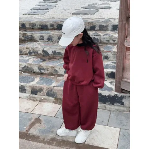 Quần áo thu đông cho bé, set bộ nỉ 2 da Tone đỏ đô thêu ngựa cho bé trai và bé gái 9-39kg