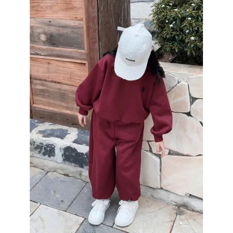 Quần áo thu đông cho bé, set bộ nỉ 2 da Tone đỏ đô thêu ngựa cho bé trai và bé gái 9-39kg