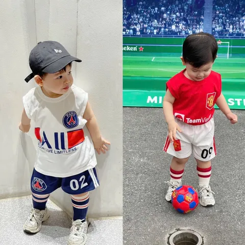 Quần áo bé trai, set bộ thun thông hơi bóng đá cho bé trai size 10-26kg