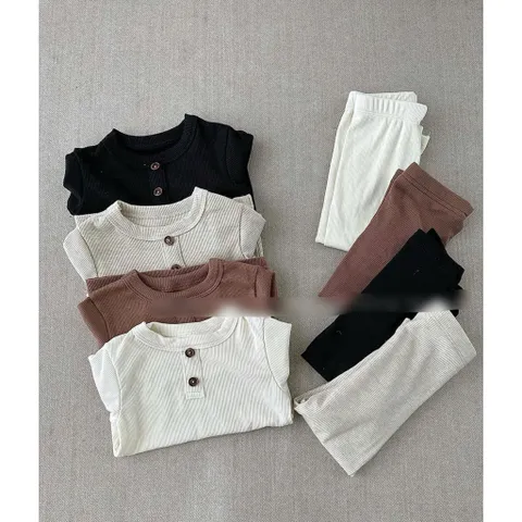 Quần áo thu đông cho bé, set bộ dài tay chất tăm xuất Hàn 2 cúc cho bé trai và bé gái size 8-24kg