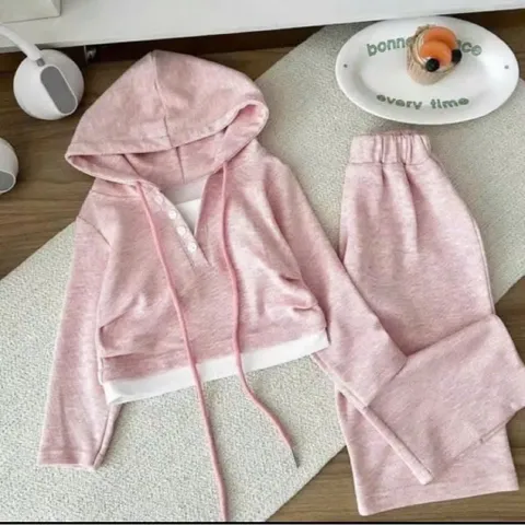 Quần áo thu đông bé gái, Set bộ hoodie vạt trắng kèm quần suông chất len thỏ mềm mịn cho bé size 10–30kg