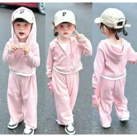 Quần áo thu đông bé gái, Set bộ hoodie vạt trắng kèm quần suông chất len thỏ mềm mịn cho bé size 10–30kg