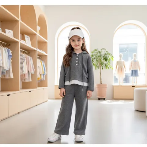 Quần áo thu đông bé gái, Set bộ hoodie vạt trắng kèm quần suông chất len thỏ mềm mịn cho bé size 10–30kg