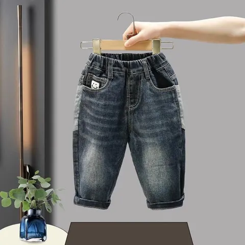 Quần dài bé trai, quần bò bé trai màu xám khói túi to sành điệu cho bé 10-30kg
