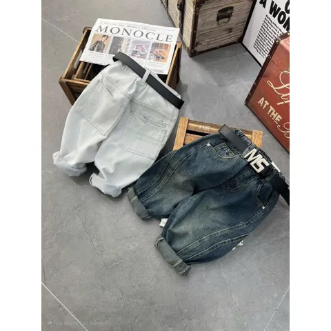 Quần dài bé trai, quần jean xanh đậm gân nổi sành điệu cho bé 10-32kg