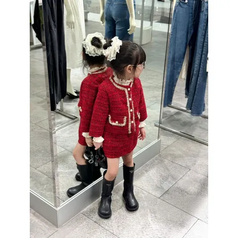 Váy cho bé gái, Set Áo và chân váy chữ A daj Tweed phong cách tiểu thư sang chảnh cho bé 12-32kg