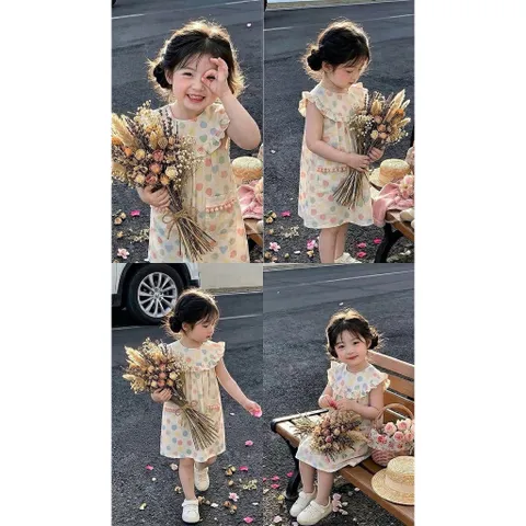 Váy cho bé gái, váy đũi dáng suông chữ A chấm bi to xinh xắn mát mẻ cho bé 10-28kg