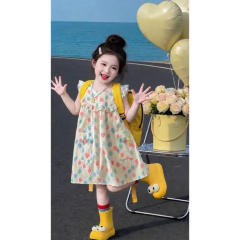 Váy cho bé gái, váy đũi dáng suông chữ A chấm bi to xinh xắn mát mẻ cho bé 10-28kg