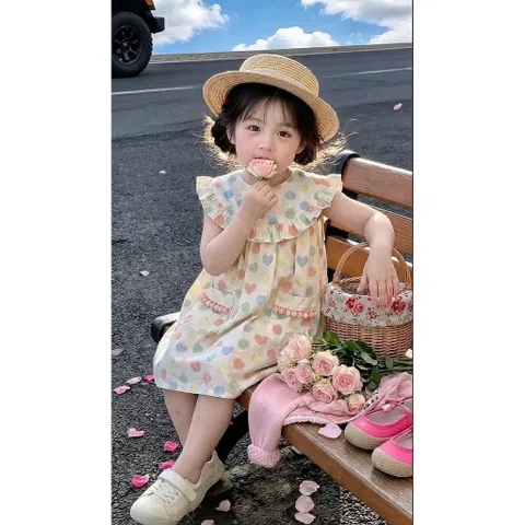 Váy cho bé gái, váy đũi dáng suông chữ A chấm bi to xinh xắn mát mẻ cho bé 10-28kg