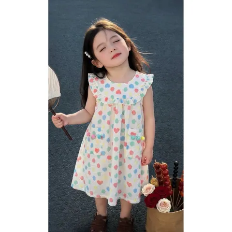 Váy cho bé gái, váy đũi dáng suông chữ A chấm bi to xinh xắn mát mẻ cho bé 10-28kg