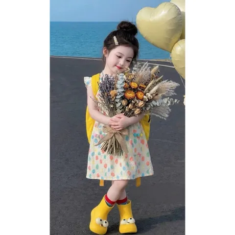 Váy cho bé gái, váy đũi dáng suông chữ A chấm bi to xinh xắn mát mẻ cho bé 10-28kg