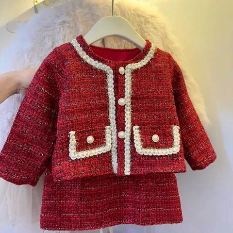 Váy cho bé gái, Set Áo và chân váy chữ A daj Tweed phong cách tiểu thư sang chảnh cho bé 12-32kg