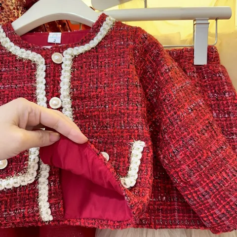 Váy cho bé gái, Set Áo và chân váy chữ A daj Tweed phong cách tiểu thư sang chảnh cho bé 12-32kg