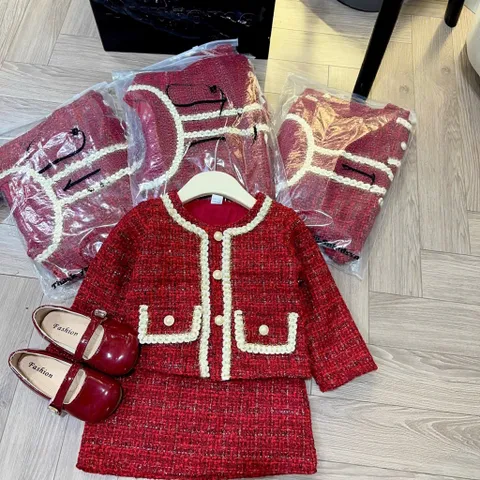 Váy cho bé gái, Set Áo và chân váy chữ A daj Tweed phong cách tiểu thư sang chảnh cho bé 12-32kg