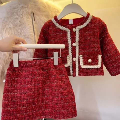 Váy cho bé gái, Set Áo và chân váy chữ A daj Tweed phong cách tiểu thư sang chảnh cho bé 12-32kg