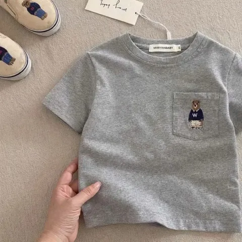 Áo cộc tay bé trai, áo cotton thêu gấu Polo 4 màu cho bé 9-26kg