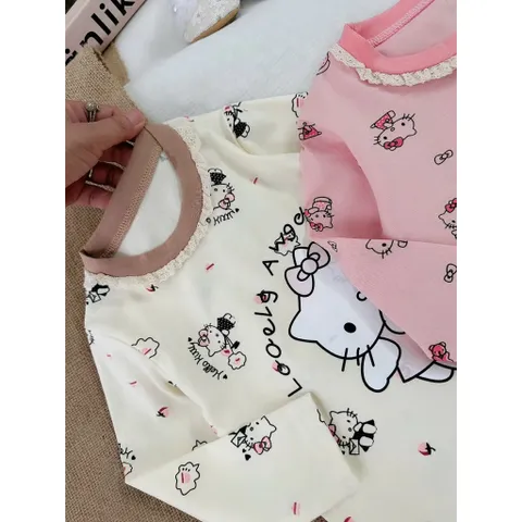 Quần áo thu đông bé gái, set bộ dài tay chất cotton zip hoạ tiết mèo cho bé 10-22kg