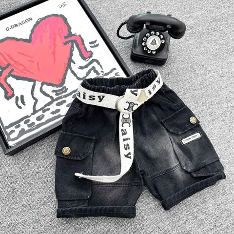 Quần đùi bé trai, quần Short Jean túi hộp gắn mác nổi bật cho bé trai 12-30kg