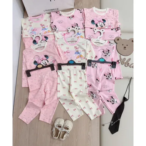 Quần áo thu đông bé gái, set bộ cotton dài tay hoạ tiết Mickey cho bé 8-26kg