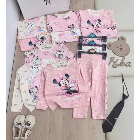 Quần áo thu đông bé gái, set bộ cotton dài tay hoạ tiết Mickey cho bé 8-26kg