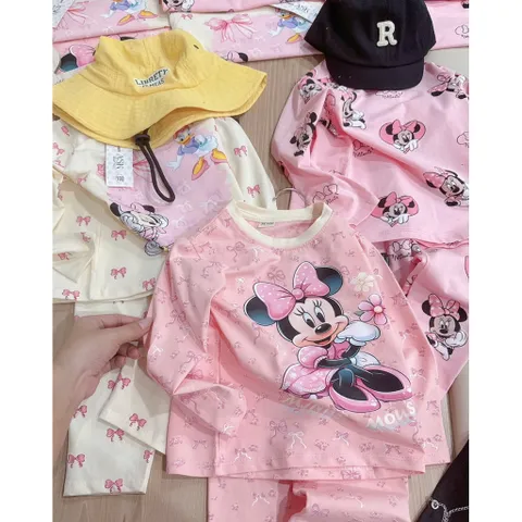 Quần áo thu đông bé gái, set bộ cotton dài tay hoạ tiết Mickey cho bé 8-26kg