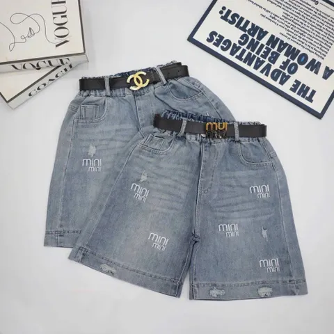 Quần đùi bé gái, quần short jean thêu hình chữ MIU cho bé 18-45kg