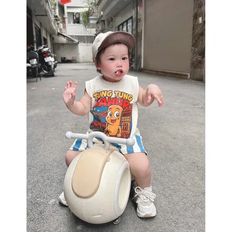 Quần áo bé trai, set bộ ba lỗ cotton Tung Tung Sahur cho bé 9-27kg