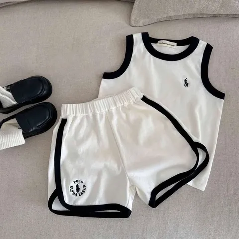 Quần áo bé trai, bé gái, set 2 bộ ba lỗ thêu ngựa chất cotton mát mẻ cho bé 6-27kg