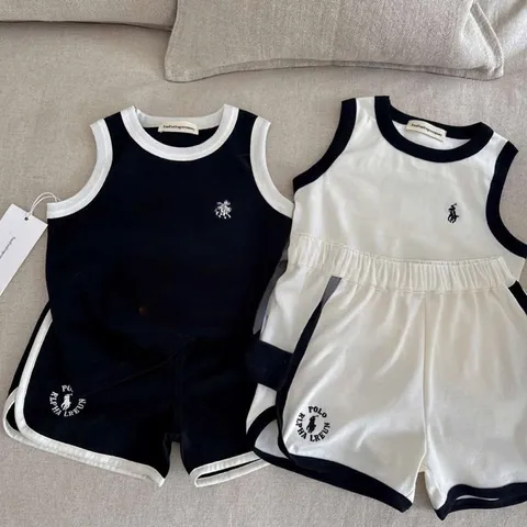 Quần áo bé trai, bé gái, set 2 bộ ba lỗ thêu ngựa chất cotton mát mẻ cho bé 6-27kg