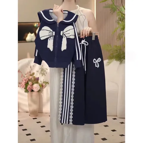 Quần áo thu đông bé gái, set bộ áo kéo khoá cổ sen kèm quần suông ống rộng cho bé 12-40kg