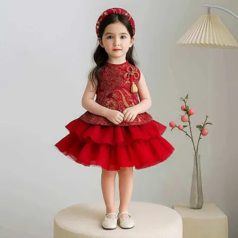 Váy bé gái, set váy trung thu kèm mấn cho bé 10-30kg