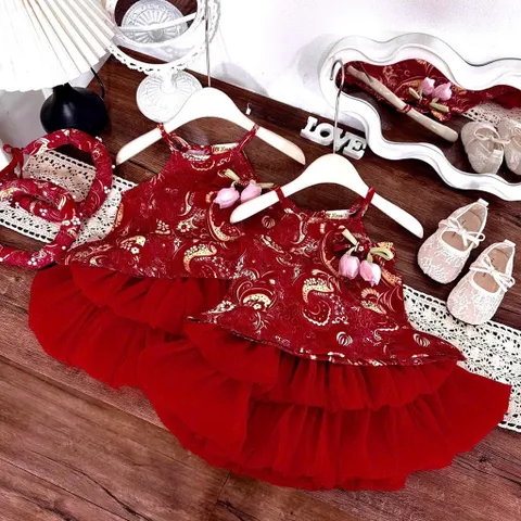 Váy bé gái, set váy trung thu kèm mấn cho bé 10-30kg