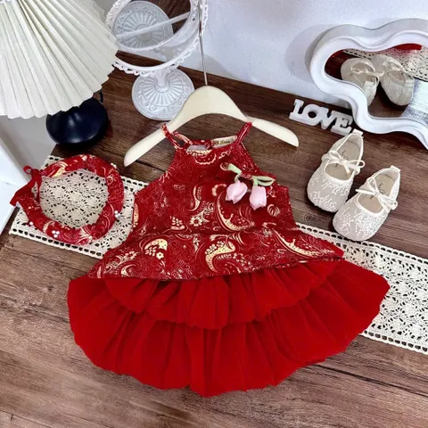 Váy bé gái, set váy trung thu kèm mấn cho bé 10-30kg