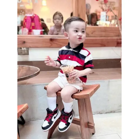 Áo polo bé trai, áo có cổ cộc tay thêu Tô Mỳ cho size 8-27kg