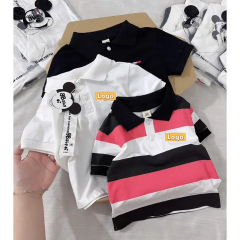 Áo polo bé trai, áo có cổ cộc tay thêu Tô Mỳ cho size 8-27kg